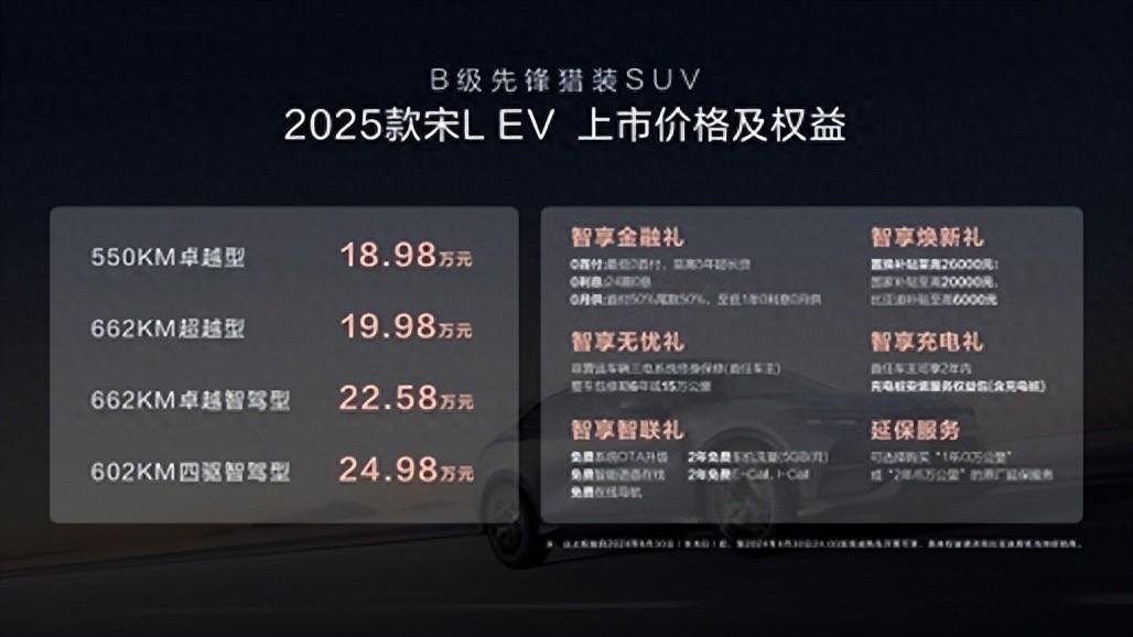 18.98萬元起！比亞迪宋L EV 2025款正式上市